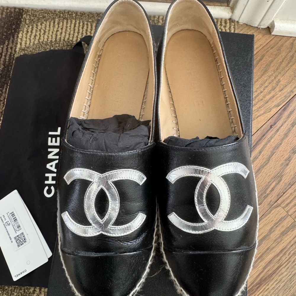 Chanel Black & Silver Espadrille Flats - Picture 4 of 8